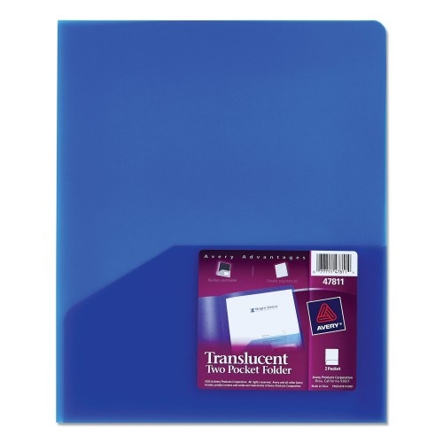 Avery Plastic Two-Pocket Folder - 20-Sheet Capacity, 11 x 8.5, Translucent Blue