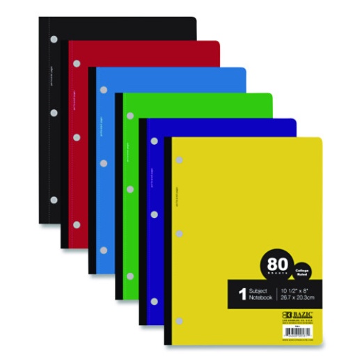 Bazic Wireless Notebooks, 1-Subject, Medium/College Rule, Randomly Assorted Cover Color, 10.5 X 7.5 Sheets