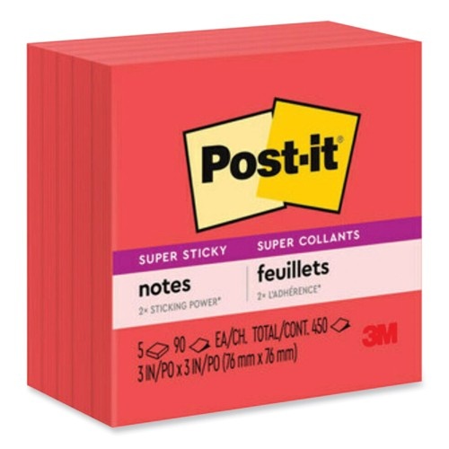 Post-it Self-Stick Notes, 3" x 3", Saffron Red, 90 Sheets/Pad, 5 Pads/Pack