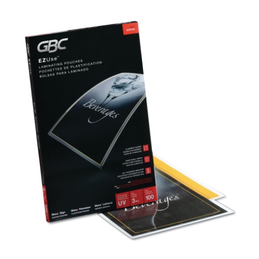 GBC Ezuse Thermal Laminating Pouches, 3 Mil, 11.5" x 17.5", Gloss Clear, 100/Box
