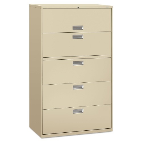 HON Brigade 600 Series Lateral File Cabinet - 4 Drawers, 1 Roll-Out Shelf, Putty Color