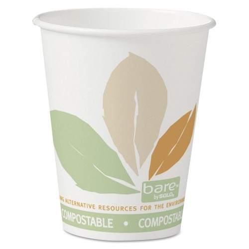 Solo Bare Eco-Forward PLA Paper Hot Cups, 8 Oz, Leaf Design, White/Green/Orange, 50/Bag, 20 Bags/Carton