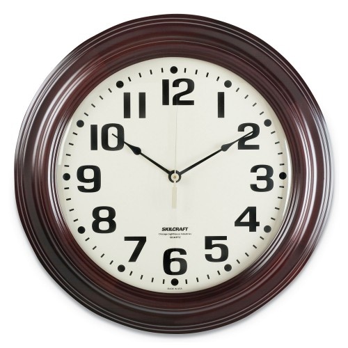 Abilityone 664501 Skilcraft Mahogany Wall Clock, 16" Overall Diameter, Mahogany Case, 1 Aa