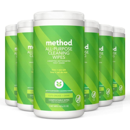 Method All Purpose Cleaning Wipes, 1 Ply, Lime And Sea Salt, White, 70/Canister, 6/Carton
