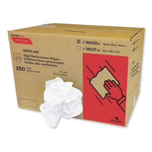 Cascades Tuff-Job Spunlace Towels, Crumple Pack, 14.38 x 14, White, 250/Carton