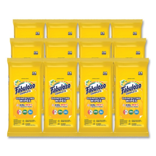 Fabuloso Multi Purpose Wipes, 1-Ply, 7 x 7, Lemon, White, 24/Pack, 12 Packs/Carton