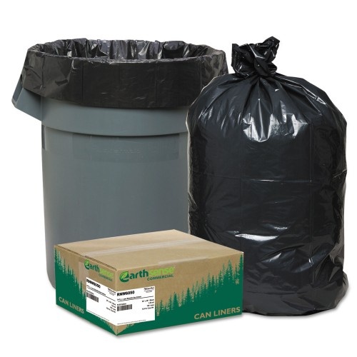 Earthsense Linear Low Density Recycled Can Liners, 60 Gal, 1.25 Mil, 38" x 58", Black, 10 Bags/Roll, 10 Rolls/Carton