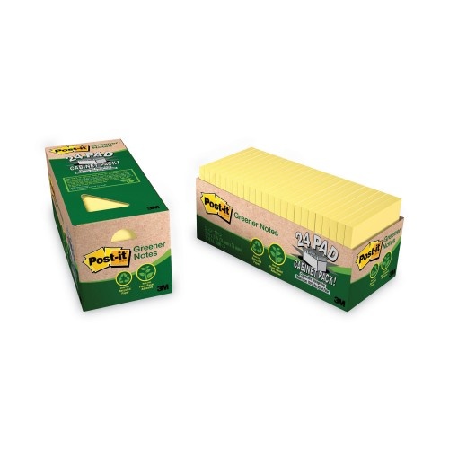 Post-It Original Recycled Note Pad Cabinet Pack, 3" x 3" Canary Yellow, 75 Sheets/Pad, 24 Pads/Pack