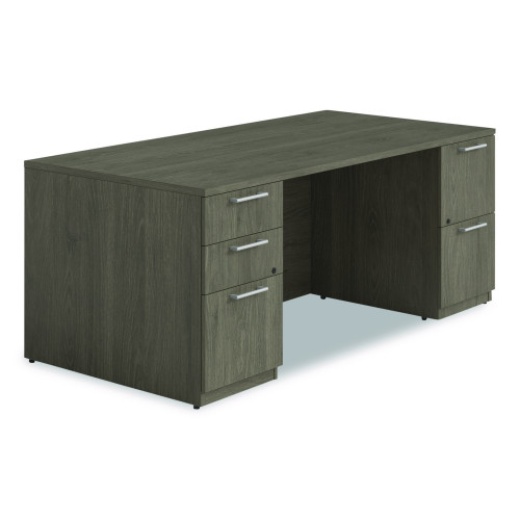 Alera Seville Series Double Pedestal Desk, 72" X 36" X 29", Walnut