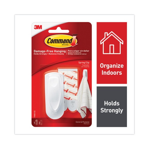Command Spring Hook, Plastic, White, 0.25 Lb Capacity, 1 Hook And 2 Strips/Pack