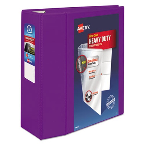 Avery Heavy-Duty View Binder With DuraHinge And Locking One Touch EZD Rings, 3 Rings, 5" Capacity, 11 x 8.5, Purple