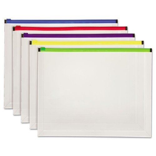 Pendaflex Poly Zip Envelope, Zipper Closure, 10 x 13, Assorted Colors, 5/Pack