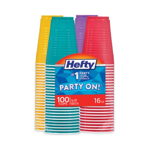 Hefty Easy Grip Disposable Plastic Party Cups, 16 Oz, Assorted Colors, 100/Pack