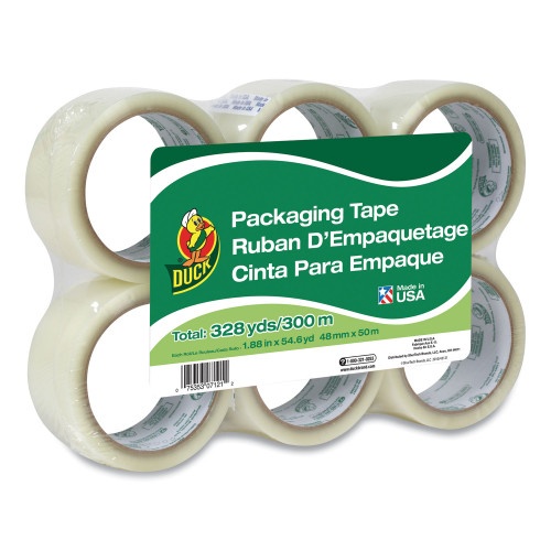 Duck Commercial Grade Packaging Tape, 3" Core, 1.88" x 55 Yds, Clear, 6/Pack