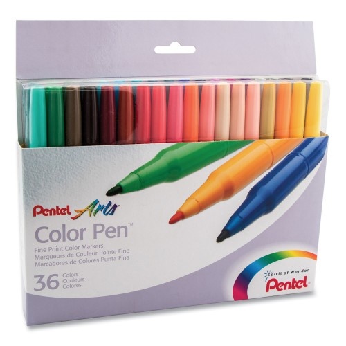 Pentel Fine Point 36-Color Pen Set - Fine Bullet Tip, Assorted Colors