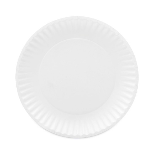 AJM Coated Paper Plates, 9" Dia, White, 100/Pack, 12 Packs/Carton