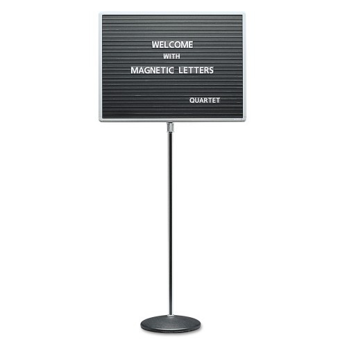 Quartet Adjustable Single-Pedestal Magnetic Letter Board, 24 x 18, Black Surface, Gray Aluminum Frame