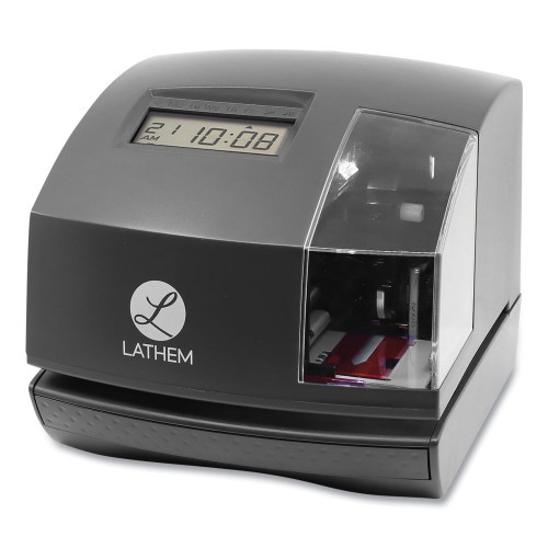 Lathem Wireless Atomic Time Recorder with Tru-Align, Digital Display, Dark Gray