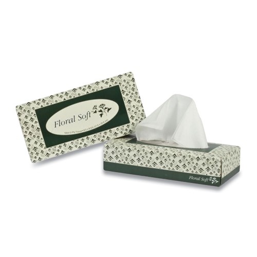 Floral Soft 2-Ply White Facial Tissue - 100 Sheets/Box, 30 Boxes/Carton
