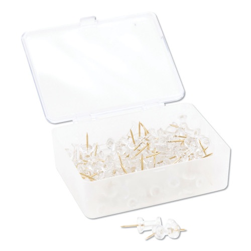 U Brands Standard Push Pins, Plastic, Clear, Clear Head/Gold Pin, 0.44", 100/Pack