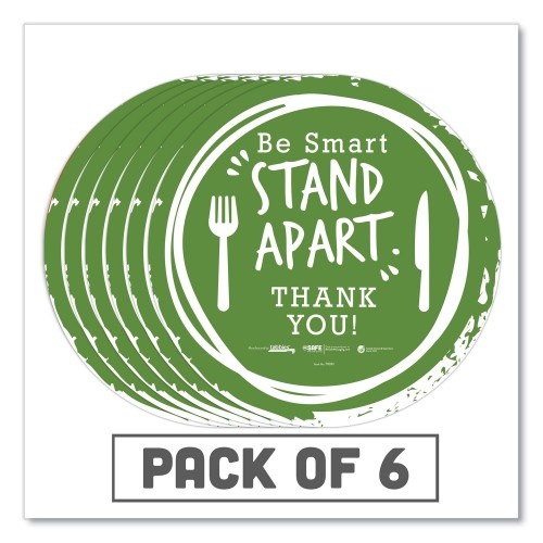 Tabbies Besafe Messaging Floor Decals - Be Smart Stand Apart; Knife/Fork; Thank You, 12" Dia., Green/White, 6/Carton