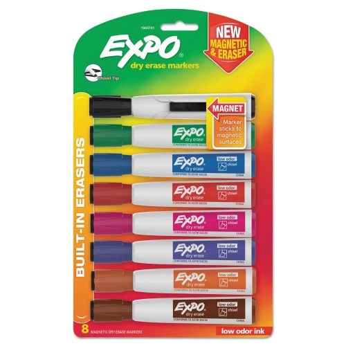 Expo Magnetic Dry Erase Markers, Broad Chisel Tip, Assorted Colors, 8/Pack
