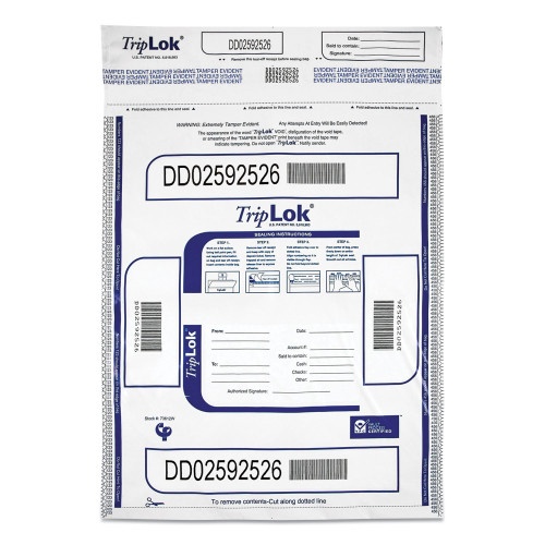 Triplok Deposit Bag, Plastic, 12 x 16, White, 100/Pack