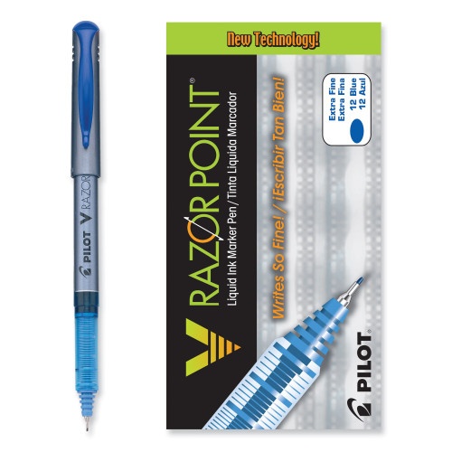 Pilot V Razor Point Liquid Ink Porous Point Pen, Extra-Fine 0.5 Mm, Blue Ink, Gray Barrel