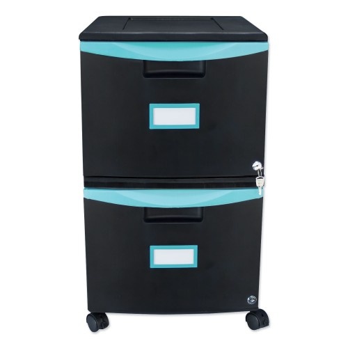 Storex Two-Drawer Mobile Filing Cabinet, 2 Legal/Letter-Size File Drawers, Black/Teal