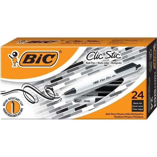 BIC Clic Stic Fashion Retractable Ball Point Pen, Black, 24 Pack