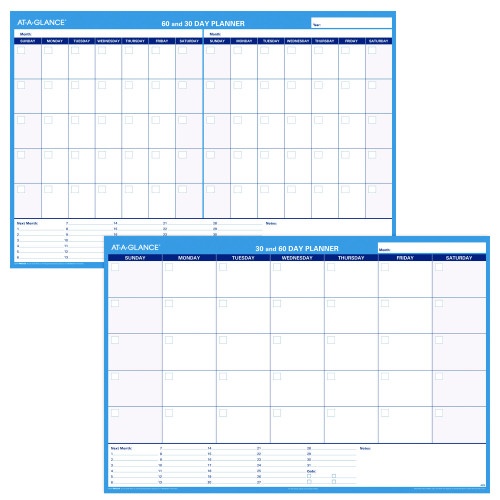 AT-A-GLANCE 30/60-Day Undated Horizontal Erasable Wall Planner