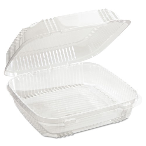 Pactiv Clearview Smartlock Hinged Lid Container, 49 Oz, 8.2 x 8.34 x 2.91, Clear, Plastic