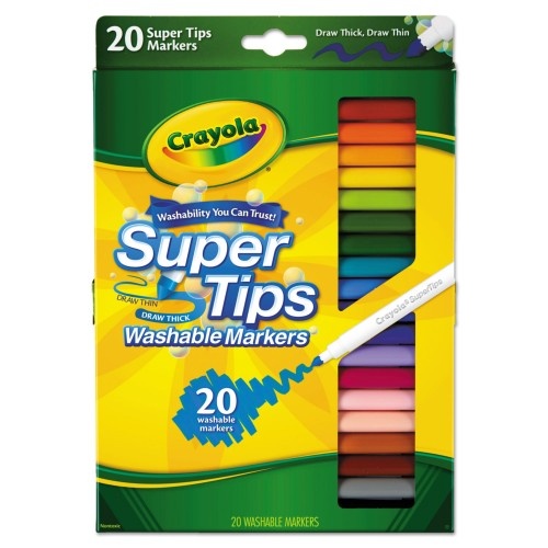 Crayola Washable Super Tips Markers, Fine/Broad Bullet Tips, Assorted Colors, 20/Set