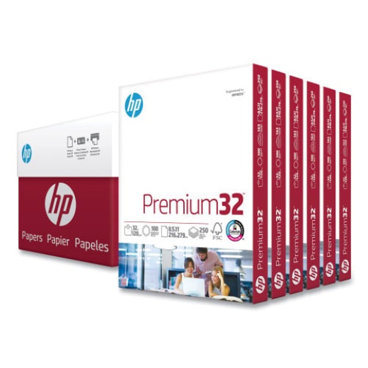 Hp Premium32, 100 Bright, 32 Lb Bond Weight, 8.5 X 11, Extra Bright White, 250 Sheets/Ream, 6 Reams/Carton