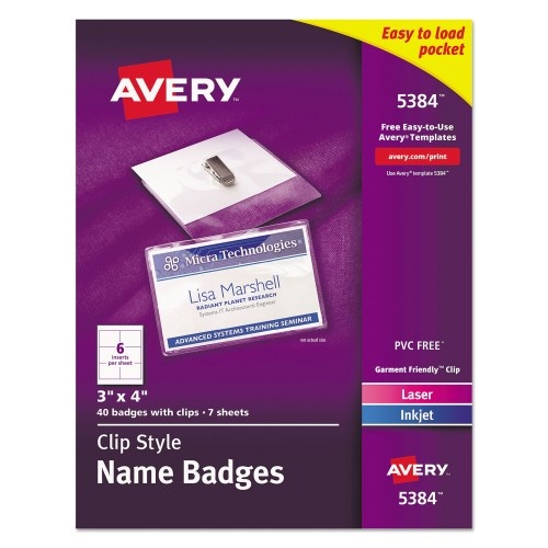 Avery Clip-Style Name Badge Holder with Laser/Inkjet Insert