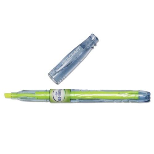 Abilityone 752001 Skilcraft Eco-Bottle Recycled Highlighter, Yellow Ink, Chisel Tip, Clear/Yellow Barrel, Dozen