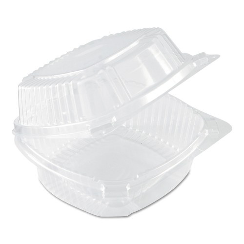 Pactiv Clearview Smartlock Hinged Lid Container, 20 Oz, Clear, Plastic