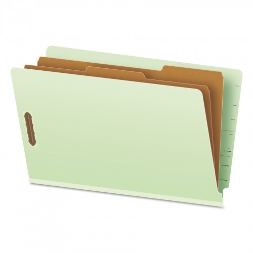 Pendaflex End Tab Classification Folders, 2" Expansion, 2 Dividers, 6 Fasteners, Legal Size, Pale Green Exterior, 10/Box