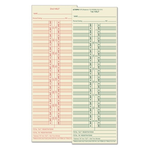 Tops Time Clock Cards, Replacement for 10-100382/1950-9631, 3.5 x 10.5, 500/Box