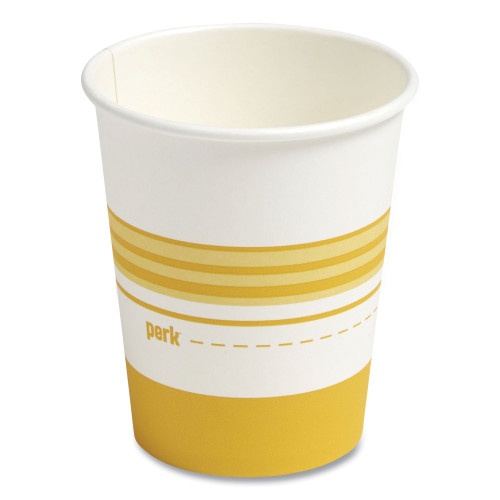 Perk Paper Hot Cups, 16 Oz, White/Orange, 50/Pack