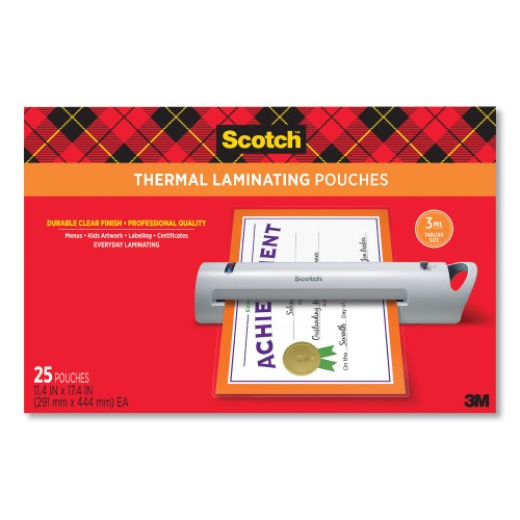 Scotch Laminating Pouches - 3 Mil, 11.5" x 17.5", Gloss Clear, 25/Pack