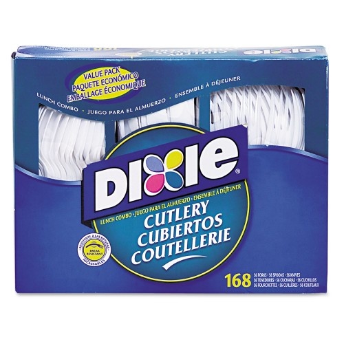 Dixie Combo Pack, Tray with White Plastic Utensils, 56 Forks, 56 Knives, 56 Spoons, 6 Packs