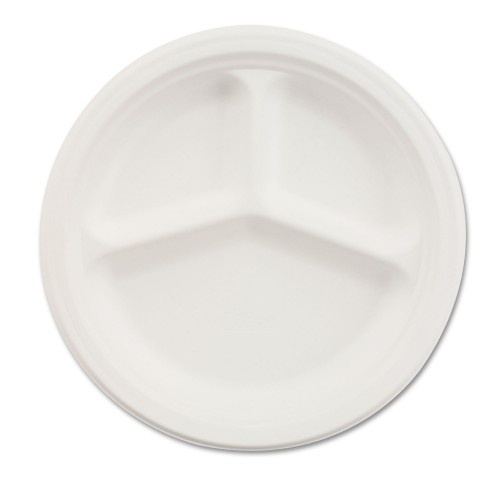 Chinet 3-Compartment Paper Dinner Plate, 9.25" Dia, White, 500/Carton