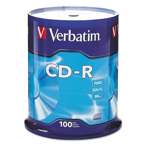 Verbatim CD-R Recordable Disc, 700 Mb/80 Min, 52X, Spindle, Silver, 100/Pack