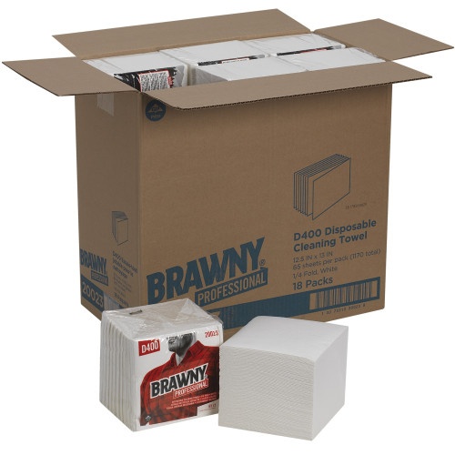 Brawny Medium Duty Premium DRC 1/4 Fold Wipers, 1-Ply, 13 x 12.5, Unscented, White, 65/Pack