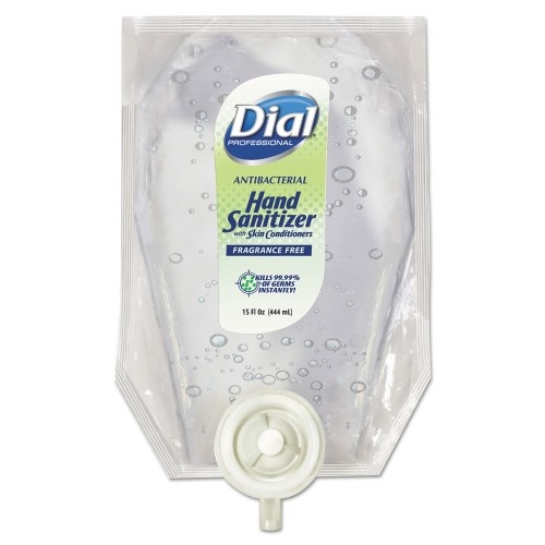 Dial Antibacterial Gel Hand Sanitizer Refill for Versa Dispenser, Fragrance-Free, 15 oz, 6/Carton