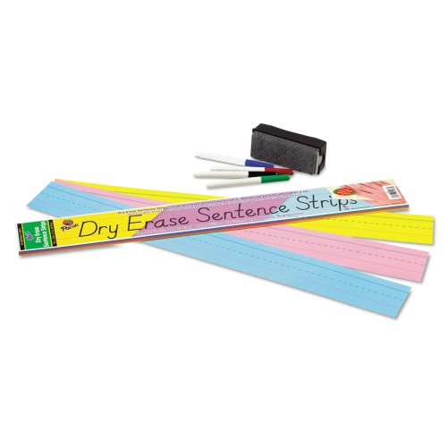 Pacon Dry Erase Sentence Strips, 24 X 3, Blue; Pink; Yellow, 30/Pack