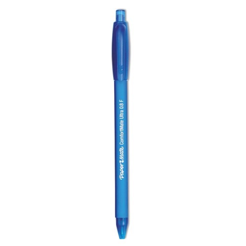 Paper Mate ComfortMate Ultra Ballpoint Pen, Retractable, Fine 0.8 Mm, Blue Ink, Blue Barrel, Dozen