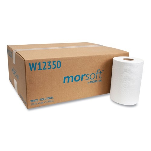 Morcon Morsoft Universal Roll Towels - 1-Ply, 8" x 350 Ft, White, 12 Rolls/Carton