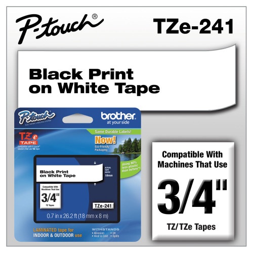 Brother TZe Standard Adhesive Laminated Labeling Tape, 0.7" X 26.2 Ft, Black On White